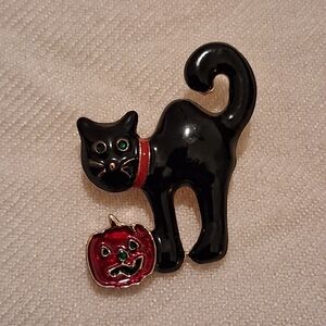 Black Cat and Pumpkin Enamel Pin